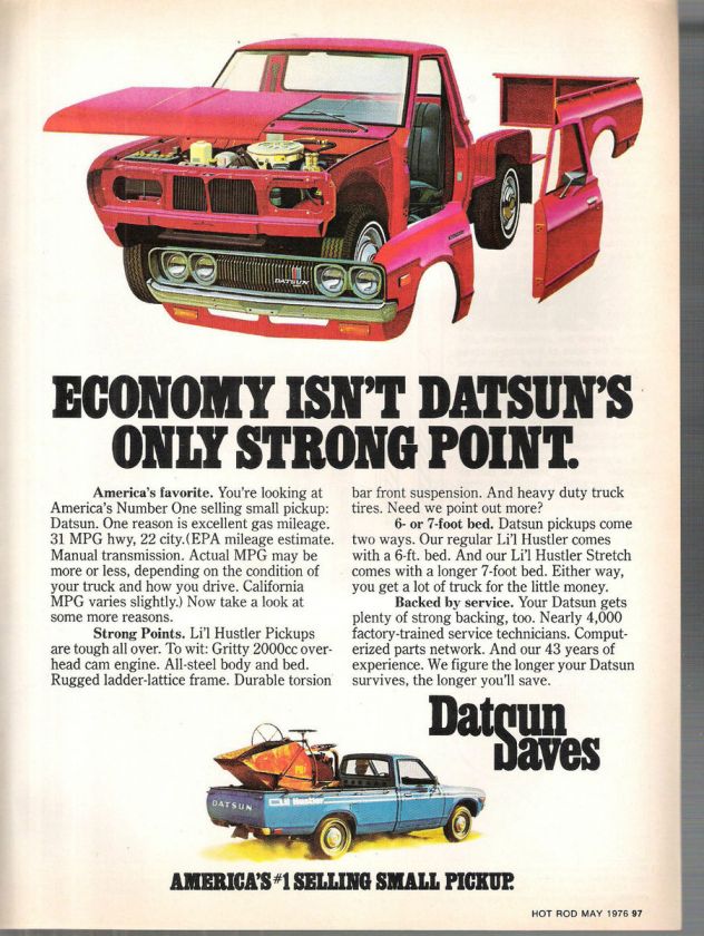 1976 DATSUN PICKUP MAGAZINE AD RAT ROD HOT ROD KUSTOM  