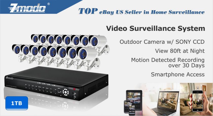 ZMODO 16 CH Security Surveillance DVR Camera System 1TB  