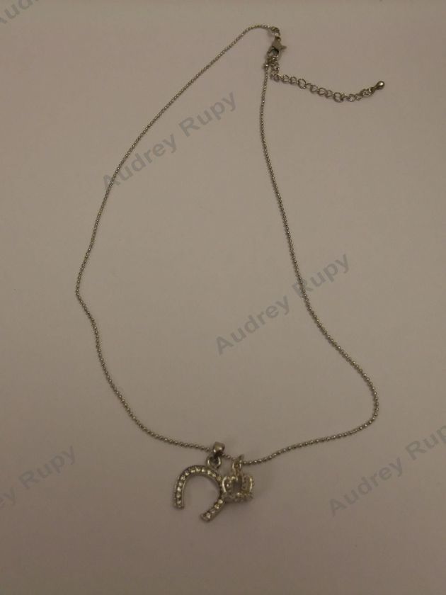 Rhinestones Horseshoe & Imperial Crown Pendant Necklace  