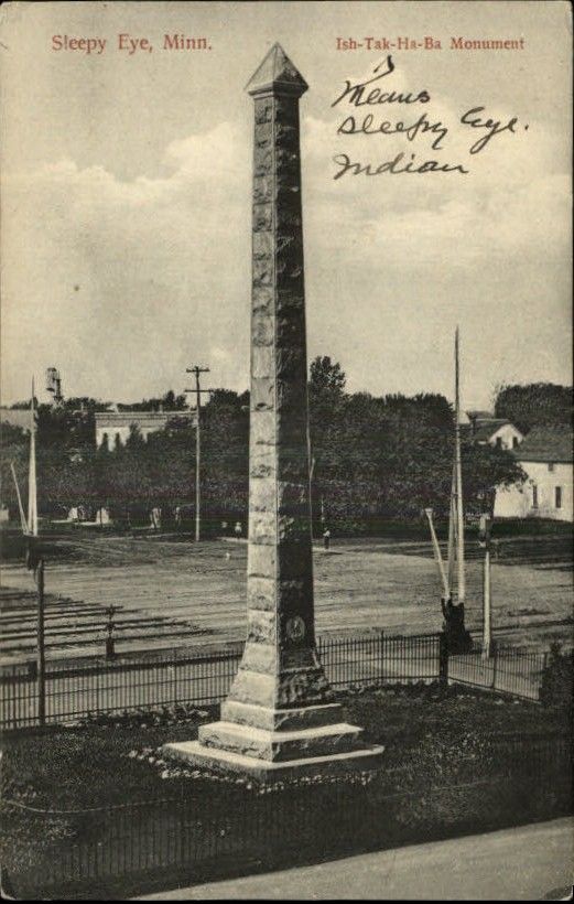 SLEEPY EYE MN Ish Tak Ha Ba Monument c1910 Postcard  