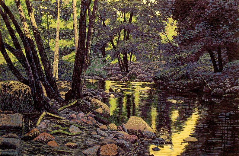   Mortensen Cachagua SIGNED ORIGINAL Woodcut river matted ART OBO