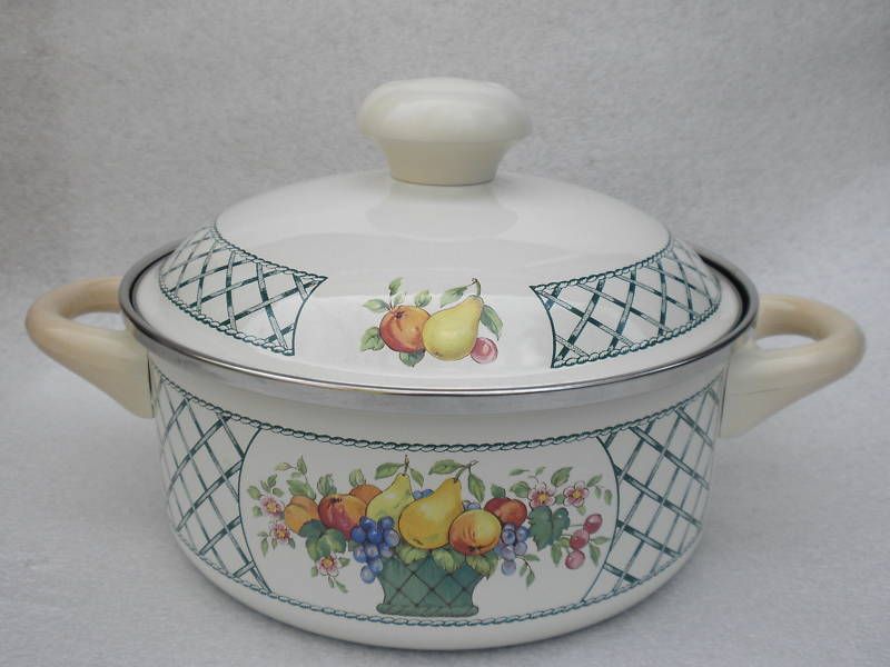   Boch BASKET pattern Enamel Stew Cook Pot SAUCEPAN & Lid unused  