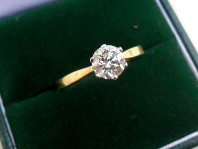 Art deco 18ct gold 0.75ct european old cut diamond solitaire 