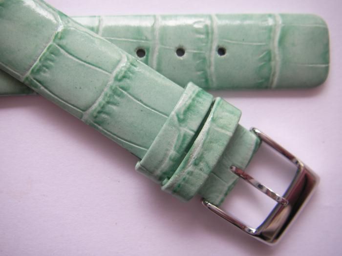 Apollo green leather alligator print watch band 14 mm  