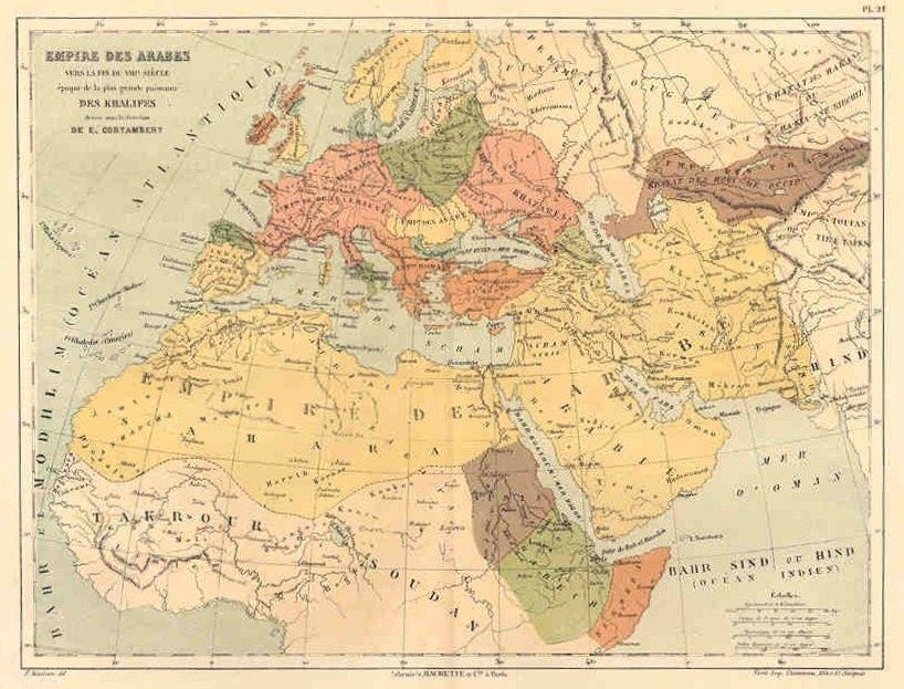 ARABIA 8th Century Empire. Vintage Map.Cortambert.1878  