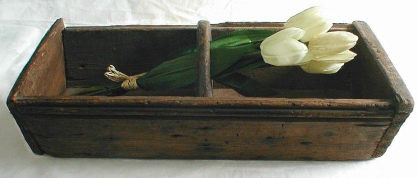 ANTIQUE BELGIAN TRUG CARVED WOOD 1840 GARDEN BASKET BOX  