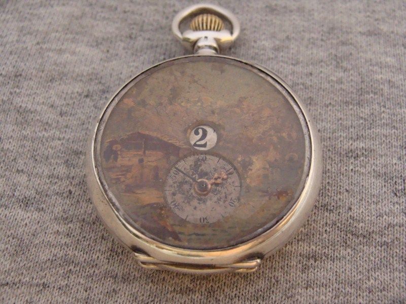 VERY OLD AND RARE SWISS POCKET WATCH PAINTED DIAL  