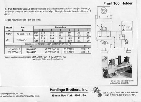 HARDINGE ASM C1 FRONT WEDGE STYLE LATHE TOOL HOLDER  