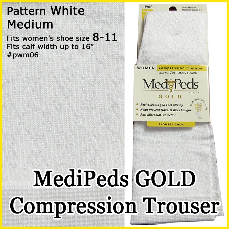 NWT Medipeds Gold Womens Travel Work Compression Trouser Dress Socks 