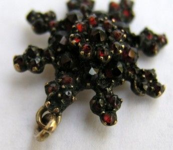 ANTIQUE GERMAN BOHEMIAN GF GARNET SNOWFLAKE PENDANT / CHARM ~ January 