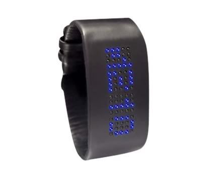 Blue LED Watch Dot Matrix Cuff Genuine Leather Tokyo  