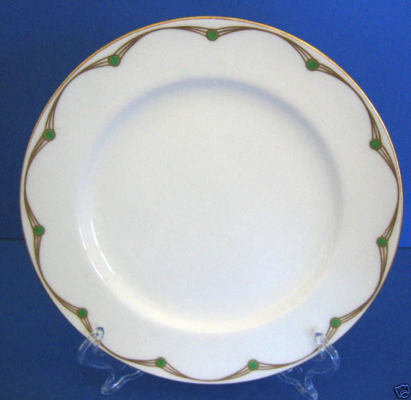 Minton China Patt#7734 Art Deco Gold Green Dots Plate  