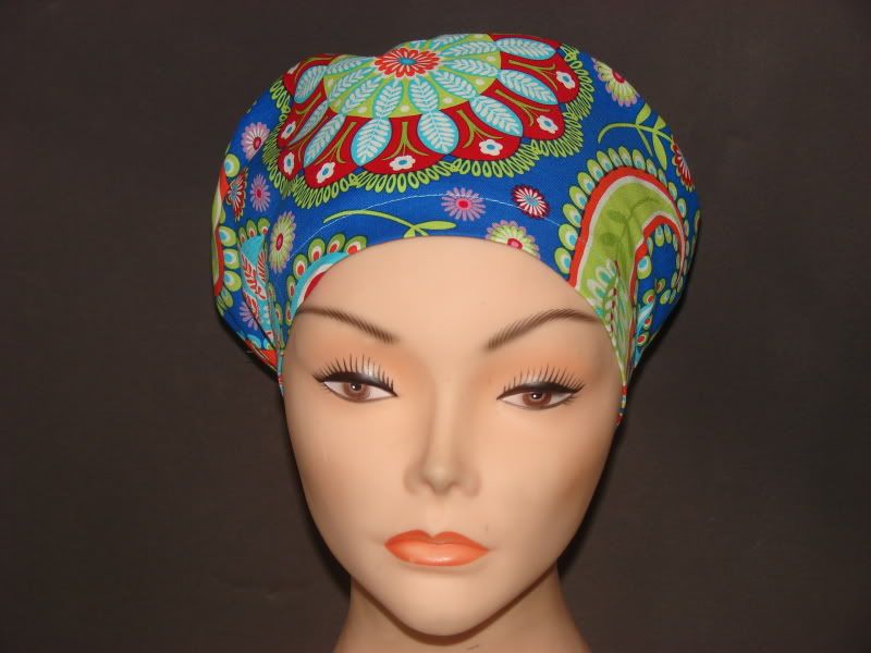 Michael Miller Top Gypsy Paisley Blue Surgical Scrub Hat Vet Nurse 