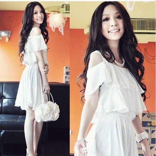 Fashion Elegant Stylish Tiered Dress Chiffon Short sleeved Blouse 