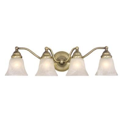 NEW 4 Light Bathroom Vanity Lighting Fixture Antique Brass White 