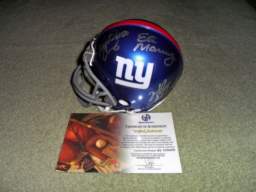 ELI MANNING VICTOR CRUZ & HAKEEM NICKS SIGNED GIANTS MINI HELMET GAI 