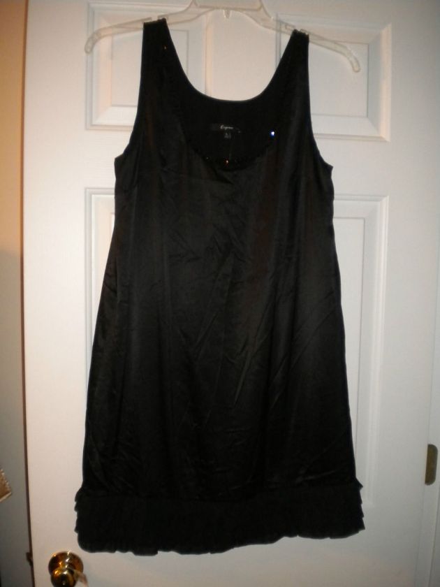 Express black silk flapper style party dress NWT L  