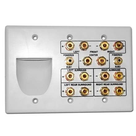 White Speaker Terminal Binding Post Wall Plate + Recessed Bulk 