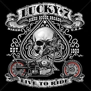 LUCKY 7 HARLEY MENS BIKER LONGSLEEVE T SHIRT CHEST LOGO LONG SLEEVE 