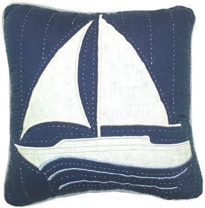 SAILBOAT Nautical Accent Throw Pillow Blue Lake Beach  