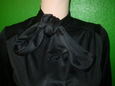 BLACK TIE SCARF BOW TOP DRESS SUIT BLOUSE VINTAGE 32  