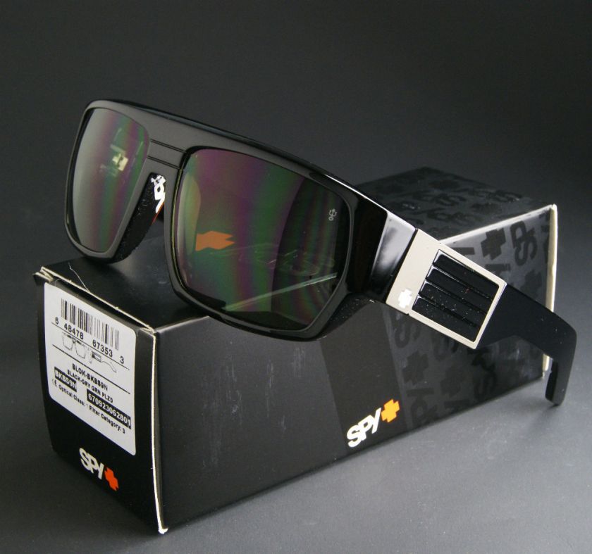 NEW SPY BLOK SUNGLASSES SHINY BLACK FRAME w/GREY GREEN POLARIZED 