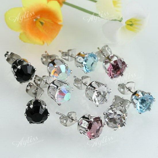 Pairs Job Lot Ear Stud Earrings & Mix Color Crystal Glass Bead Free 