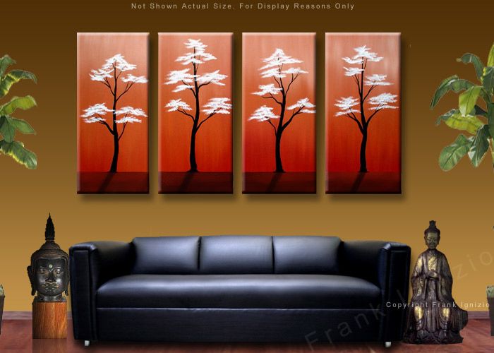 Asian Abstract Bonsai Tree Painting   4 Piece   FAZ  