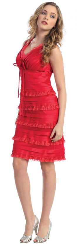  semi formal dress has a knee length. It features layers of pleated 