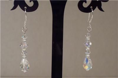 Sterling Silver AB Swarovski Crystal Briolette Earrings  