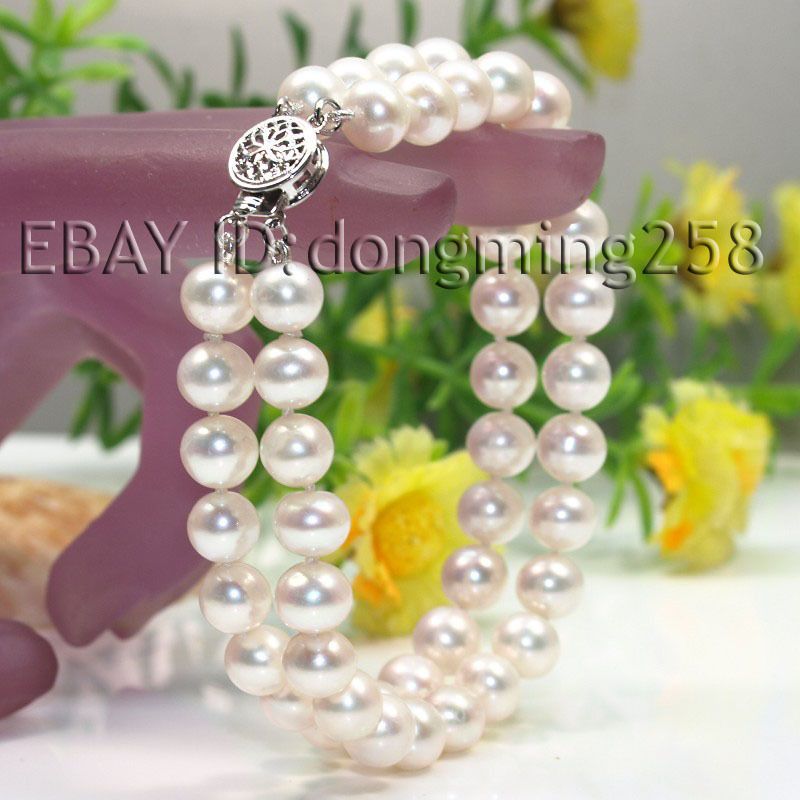 ROWS NEW 7 8MM WHITE FRESH WATER PEARL BRACELETS  