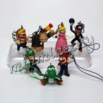 Nintendo Super Mario Figure KeyChain Charm Ring x 7pc  