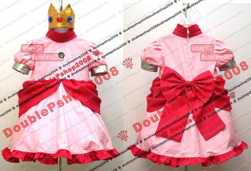 Kid Super Mario Bros Princess Peach Cosplay Costume  