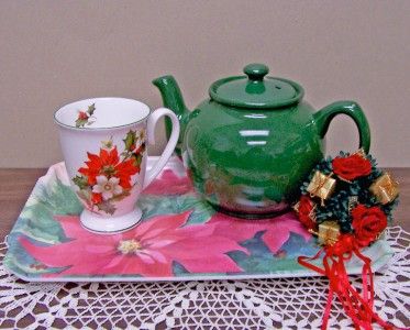 English Bone China Emerald Brown Betty Tea Set W Tray  