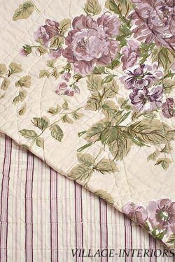 LAVENDER ROSES & PURPLE VIOLETS FLORAL KING QUILT SET  