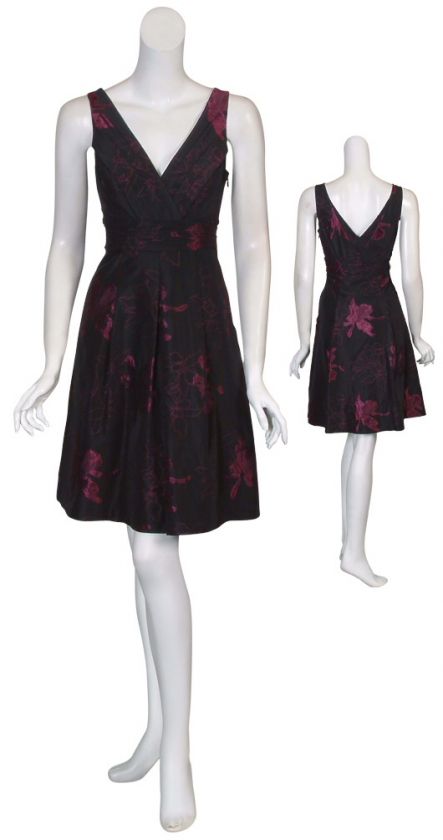 ELIE TAHARI Plum Brocade Pleated Silk Eve Dress 12 NEW  