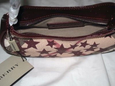 NWT BURBERRY NOVA CHECK STARS RED PATENT SHOULDER BAG  