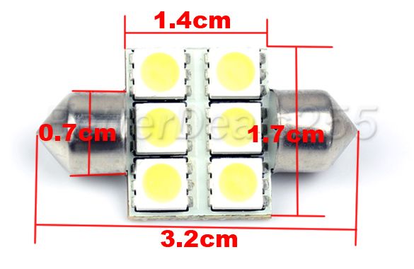 32mm 5050 6 LED Festoon Dome Car Light Bulb White New  
