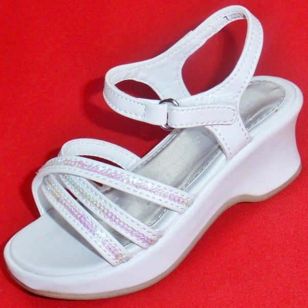   KK VICTORIA White Sequins Wedge Sandals Fashion Dress Shoes  