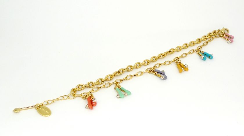 Disney Couture Multi Enamel & Crystal Tinkerbell Slippers Bracelet 