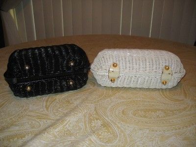 VINTAGE 2PC LOT SIMON & LESCO LONA? RATTAN WICKER BASKET PURSES LUCITE 