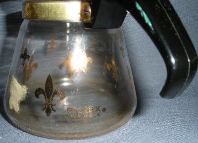 PYREX GLASS CARAFE FRENCH FLEUR DE LIS VINTAGE COFFEE  