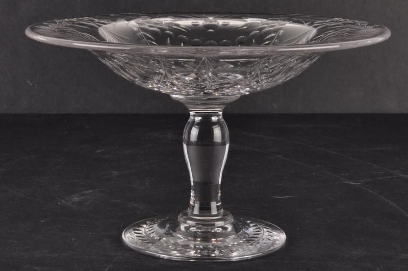 Vintage Floral Etched Crystal Glass Compote Dish  