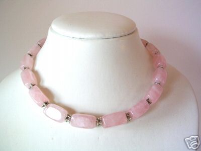 ROSE QUARTZ SEMI PRECIOUS GEMSTONE NECKLACE JEWELRY BH  