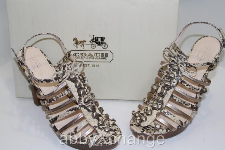 COACH Sarafina Snake Natural Leather Sandals Heels 8.5  