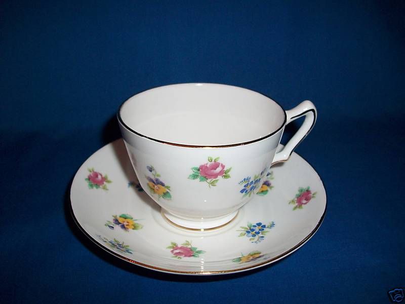 CROWN STAFFORDSHIRE CUP AND SAUCER ROSE AND PANSY  