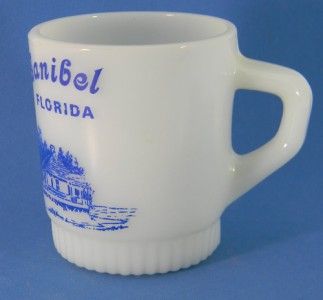 Sanibel Florida Vintage Coffee Mug Fire King Blue on White Anchor 