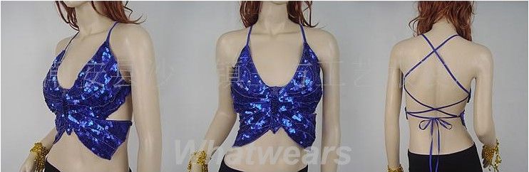 Belly Dance Sexy Costume Butterfly Sequin Top Bra B74  