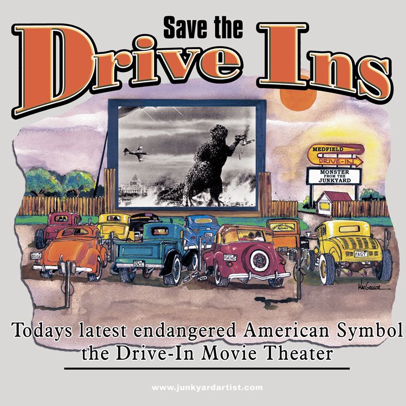 DRIVE IN MOVIE SHIRT SPEAKER 50’s THEATRE OUTDOOR FILM  