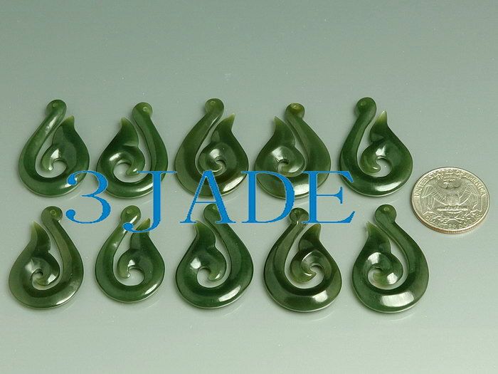 New Zealand Maori Fish Hook Hei Jade Nephrite Pendant  